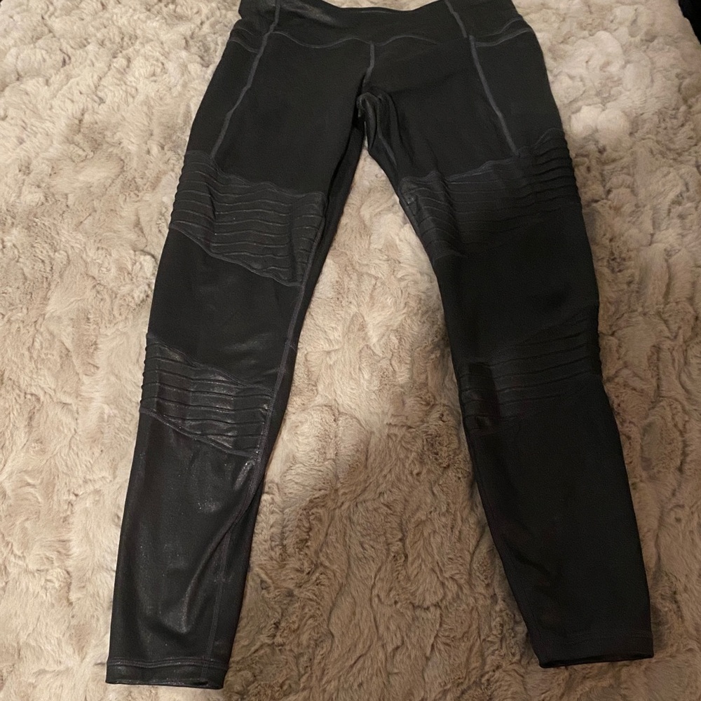Athleta Moto Black Textured Leggings